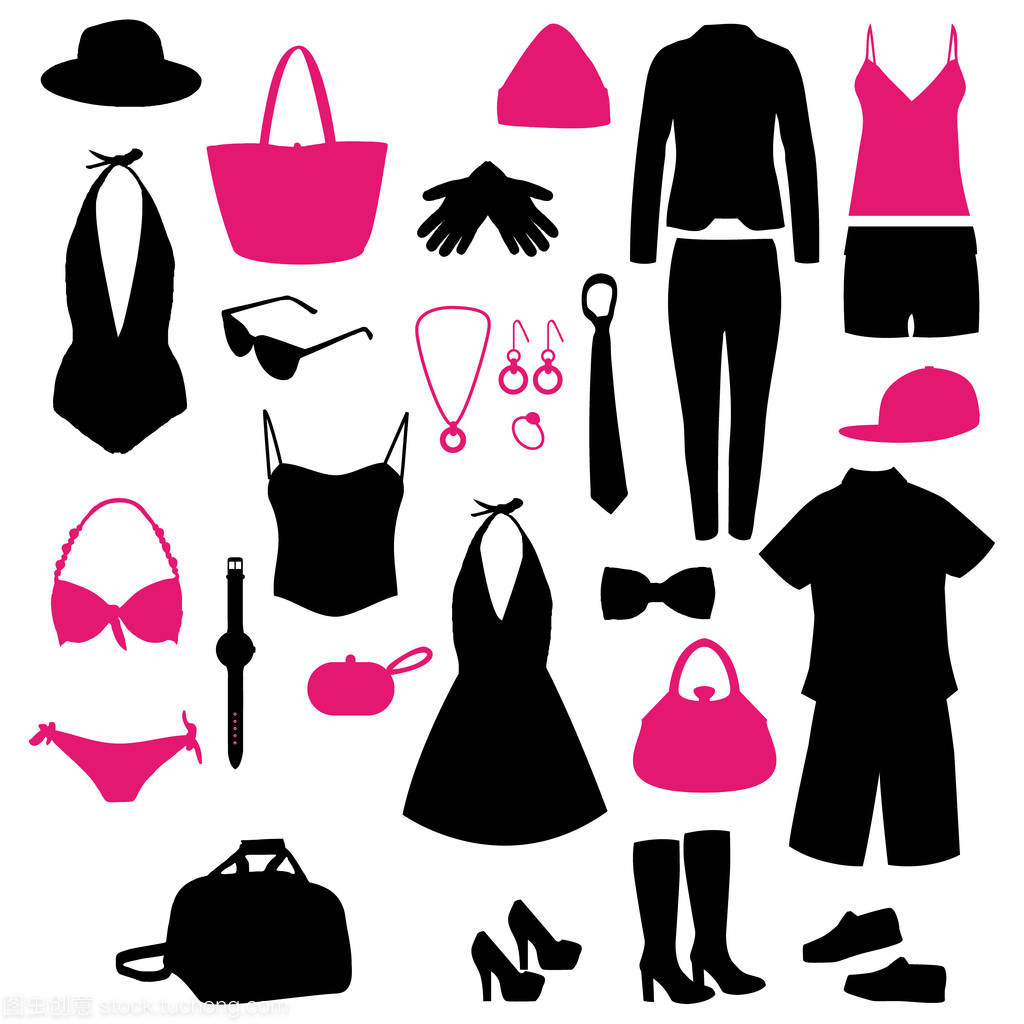 粉红色和黑色时装衣服剪影集